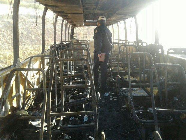 آتش سوزی اتوبوس در جنوب تهران، این حادثه فوتی و یا مصدوم نداشت